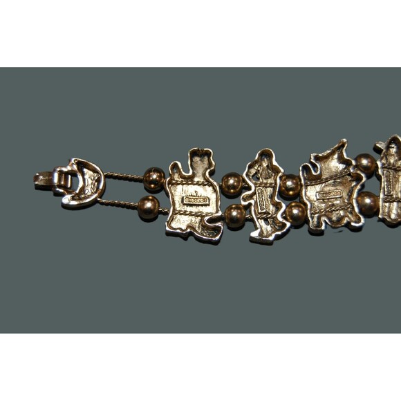 Vintage 1995 BG CLOWN Circus Charm Slide Slider BRACELET Gold Tone 8" Clowncore - Picture 6 of 10